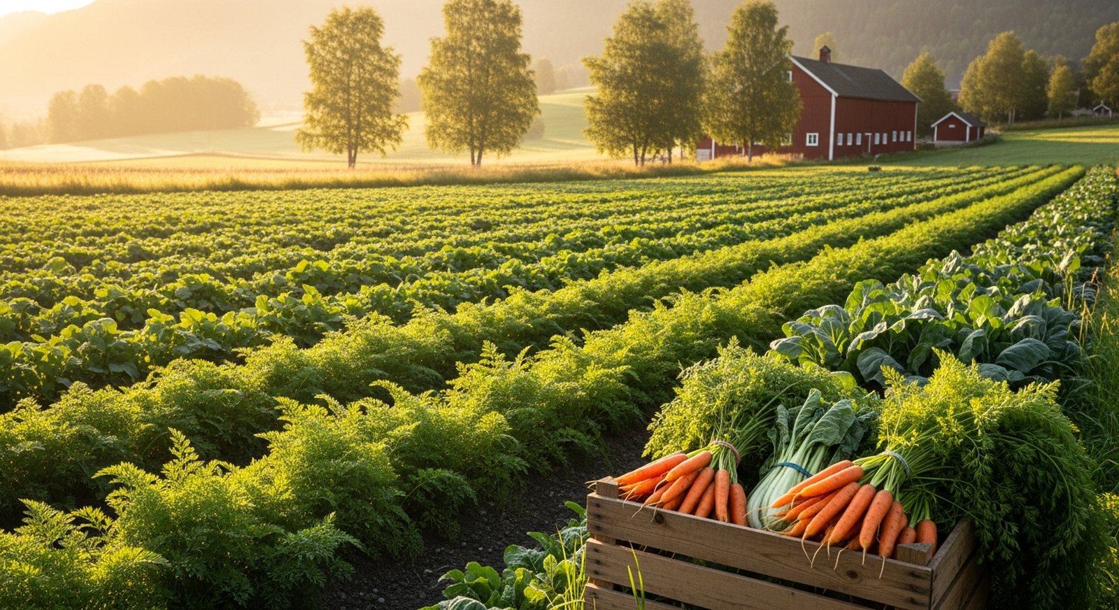 Vegetable farm in golden evening light