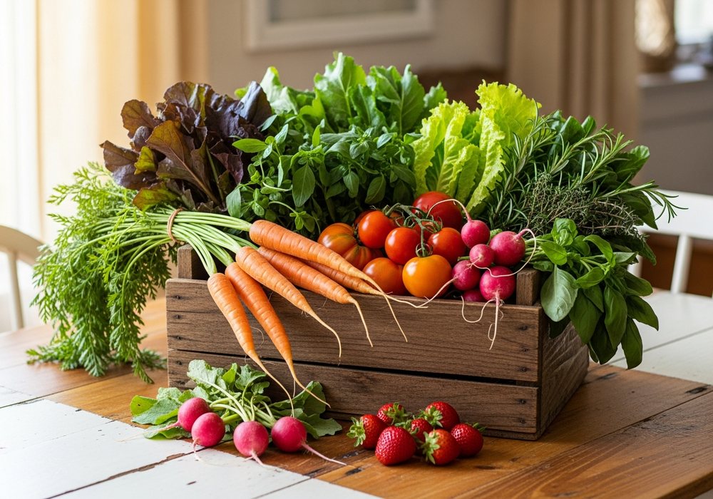 A weekly farm share box full of fresh vegetables